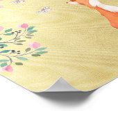 Fox met Butterflies en Roze bloemen Poster (Hoek)