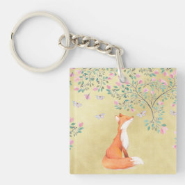 Fox met Butterflies en Roze bloemen Sleutelhanger