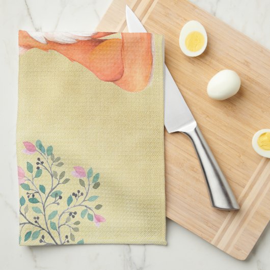 Fox met Butterflies en Roze bloemen Theedoek (Quarter Fold)