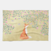 Fox met Butterflies en Roze bloemen Theedoek (Horizontaal)