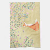 Fox met Butterflies en Roze bloemen Theedoek (Verticaal)