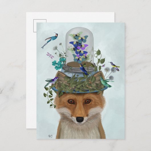 Fox met Butterfly Bell Jar Briefkaart (Voorkant / Achterkant)