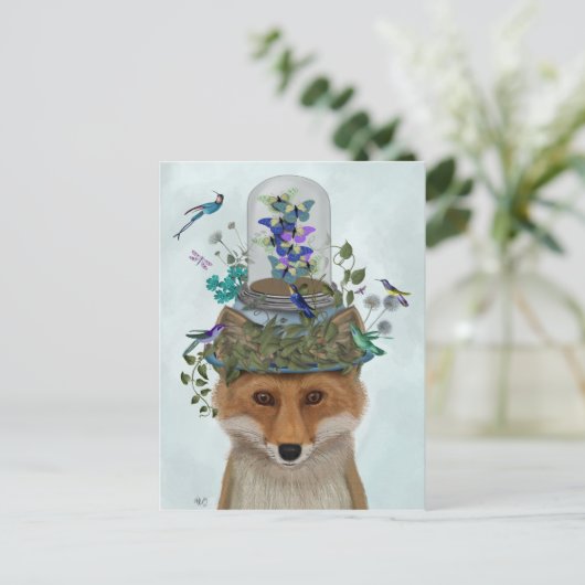 Fox met Butterfly Bell Jar Briefkaart (Staand voorkant)