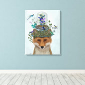 Fox met Butterfly Bell Jar Canvas Afdruk (Insitu (Houten vloer))