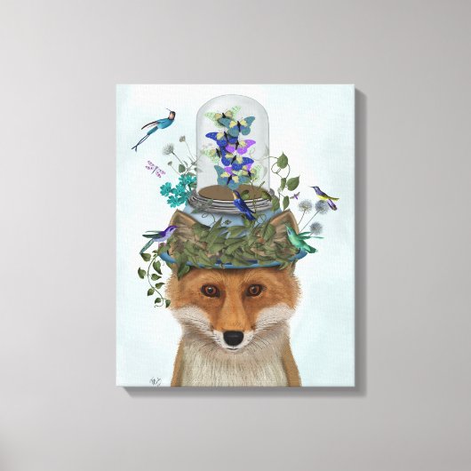 Fox met Butterfly Bell Jar Canvas Afdruk (Voorkant)