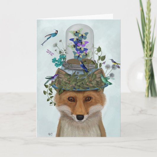 Fox met Butterfly Bell Jar Kaart (Voorkant)