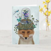 Fox met Butterfly Bell Jar Kaart (Gele Bloem)