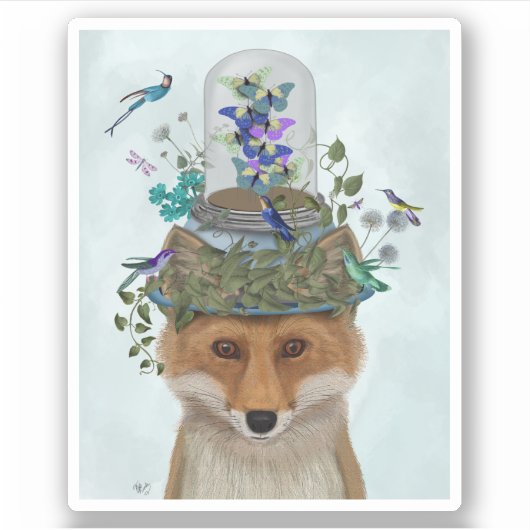 Fox met Butterfly Bell Jar Sticker (Voorkant)