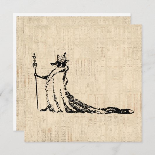 Fox met Crown Antiek Illustration Art Feestdagenkaart (Voorkant / Achterkant)