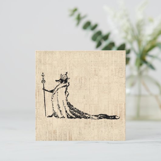 Fox met Crown Antiek Illustration Art Feestdagenkaart (Staand voorkant)