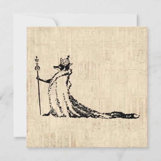 Fox met Crown Antiek Illustration Art Feestdagenkaart (Voorkant)