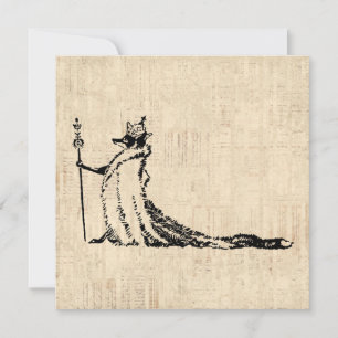 Fox met Crown Antiek Illustration  Art Feestdagenkaart