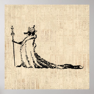 Fox met Crown Antiek Illustration  Art Poster