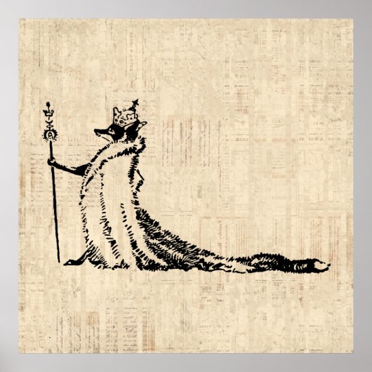 Fox met Crown Antiek Illustration  Art Poster (Voorkant)