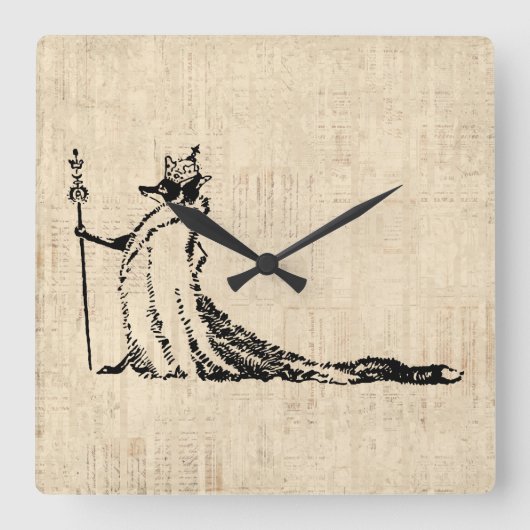 Fox met Crown Antiek Illustration  Art Vierkante Klok (Voorkant)
