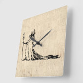 Fox met Crown Antiek Illustration  Art Vierkante Klok (Hoek)