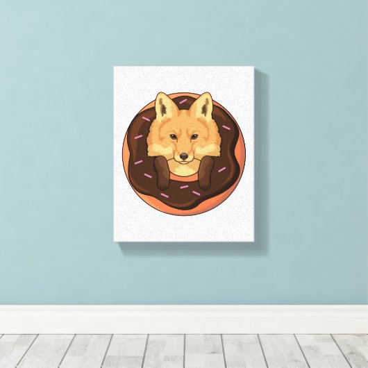 Fox met Donut Canvas Afdruk (Insitu (Houten vloer))