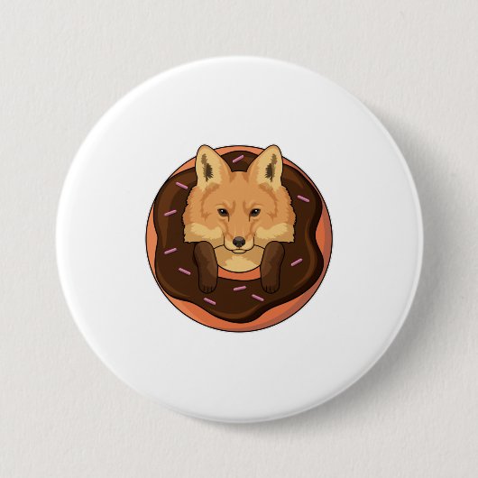Fox met Donut Ronde Button 7,6 Cm (Voorkant)