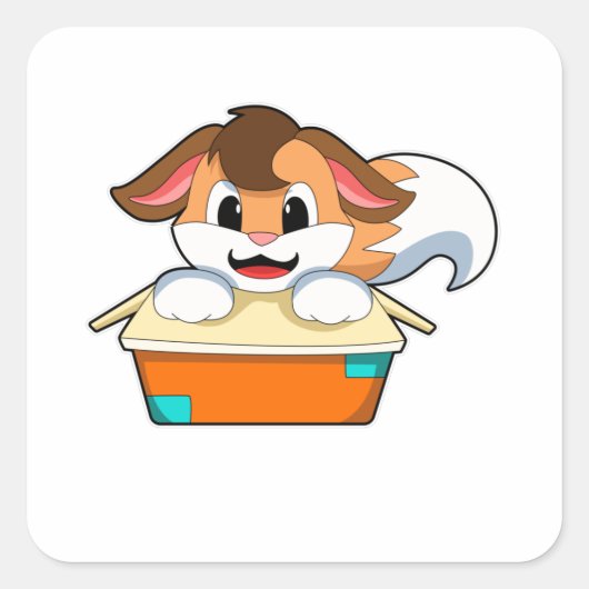 Fox met doos vierkante sticker (Voorkant)