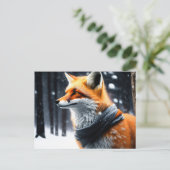 Fox met een sjaal in de winter briefkaart (Staand voorkant)