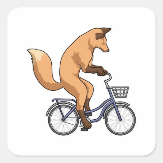 Fox met fiets vierkante sticker (Voorkant)
