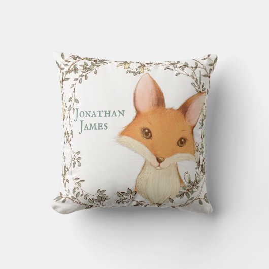 Fox met Floral Wreath Baby Name Persoonlijk Kussen (Voorkant)