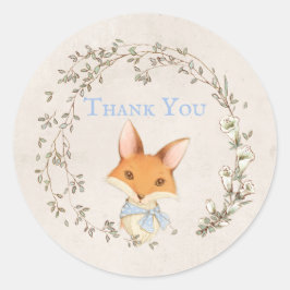 Fox met Floral Wreath Blue "Bedankt" Sticker