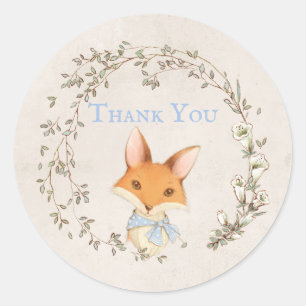 Fox met Floral Wreath Blue "Bedankt" Sticker
