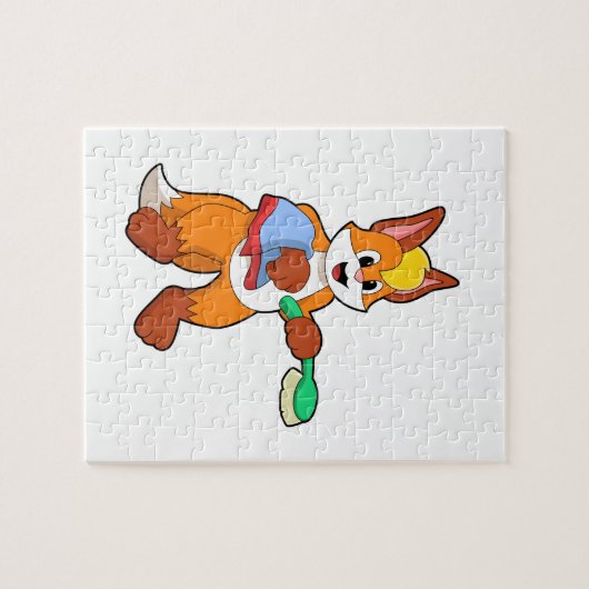 Fox met handdoeken en penseel legpuzzel (Horizontaal)