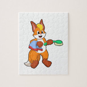 Fox met handdoeken en penseel legpuzzel