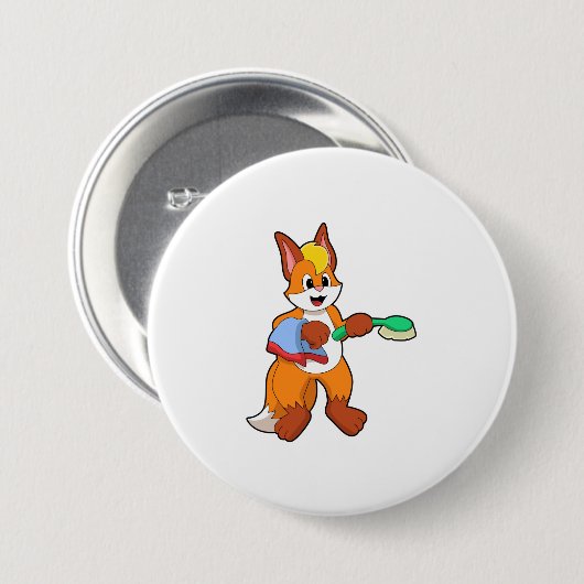 Fox met handdoeken en penseel ronde button 7,6 cm (Voorkant /achterkant)