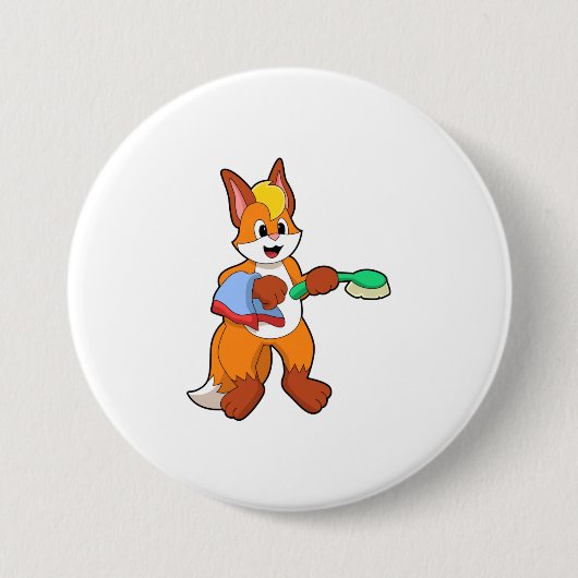 Fox met handdoeken en penseel ronde button 7,6 cm (Voorkant)