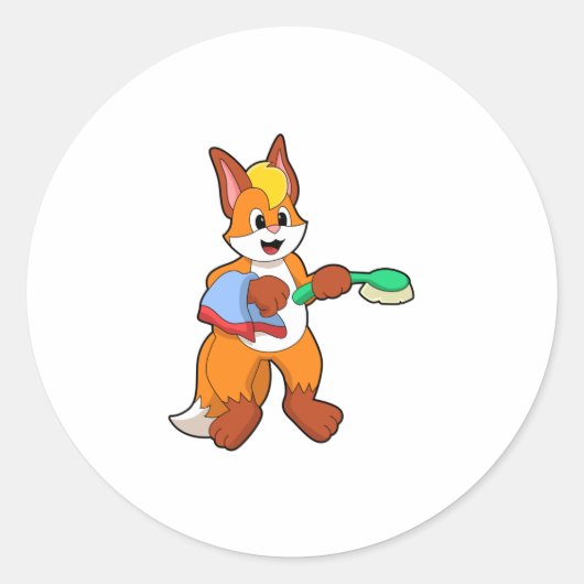 Fox met handdoeken en penseel ronde sticker (Voorkant)