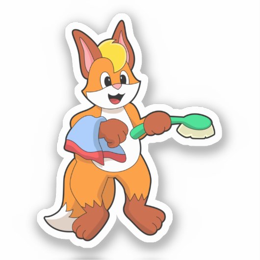 Fox met handdoeken en penseel sticker (Voorkant)