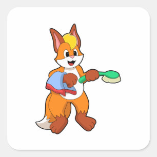 Fox met handdoeken en penseel vierkante sticker