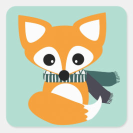 Fox met kalf-blauw ticker vierkante sticker