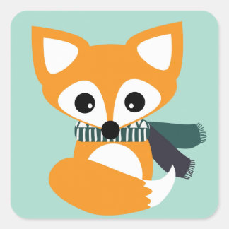 Fox met kalf-blauw ticker vierkante sticker