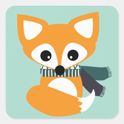 Fox met kalf-blauw ticker vierkante sticker (Voorkant)