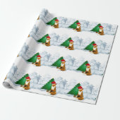 Fox met kerstboompapier voor kinderen cadeaupapier (Uitgerold)