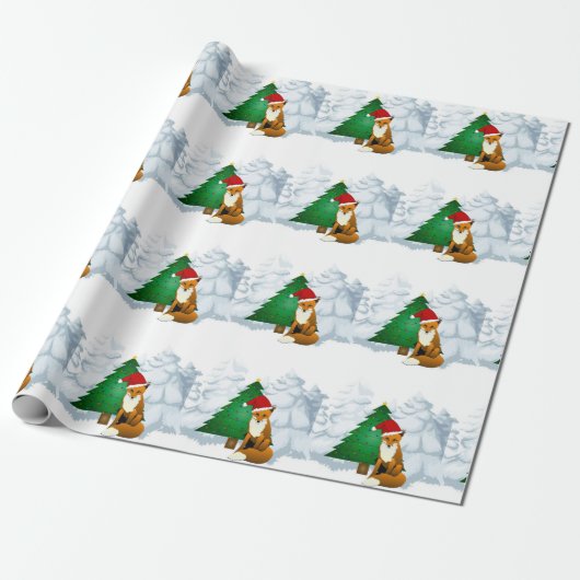 Fox met kerstboompapier voor kinderen cadeaupapier (Uitgerold)