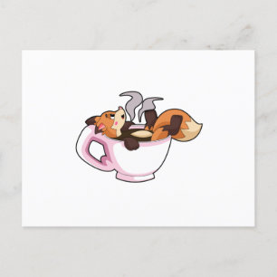 Fox met koffiebeker briefkaart