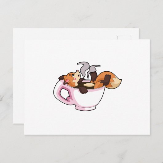 Fox met koffiebeker briefkaart (Voorkant / Achterkant)