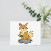 Fox met koffiebeker briefkaart (Staand voorkant)