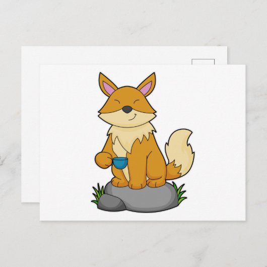 Fox met koffiebeker briefkaart (Voorkant / Achterkant)