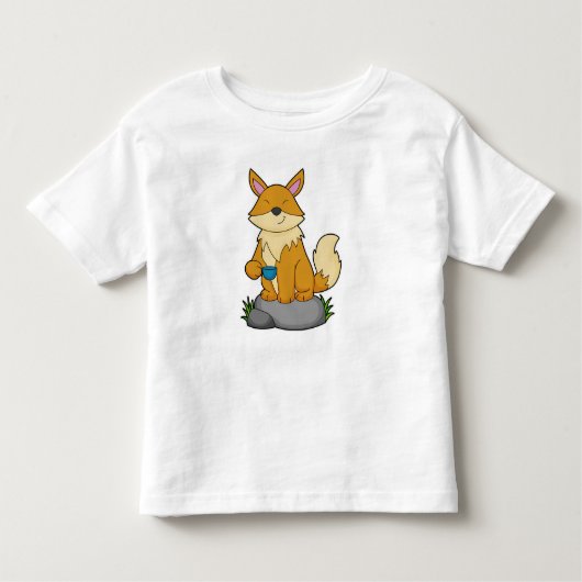 Fox met koffiebeker kinder shirts (Voorkant)