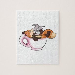 Fox met koffiebeker legpuzzel
