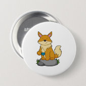 Fox met koffiebeker ronde button 7,6 cm (Voorkant /achterkant)