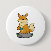 Fox met koffiebeker ronde button 7,6 cm (Voorkant)