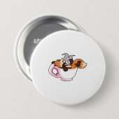 Fox met koffiebeker ronde button 7,6 cm (Voorkant /achterkant)