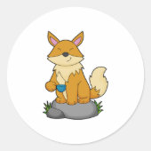 Fox met koffiebeker ronde sticker (Voorkant)